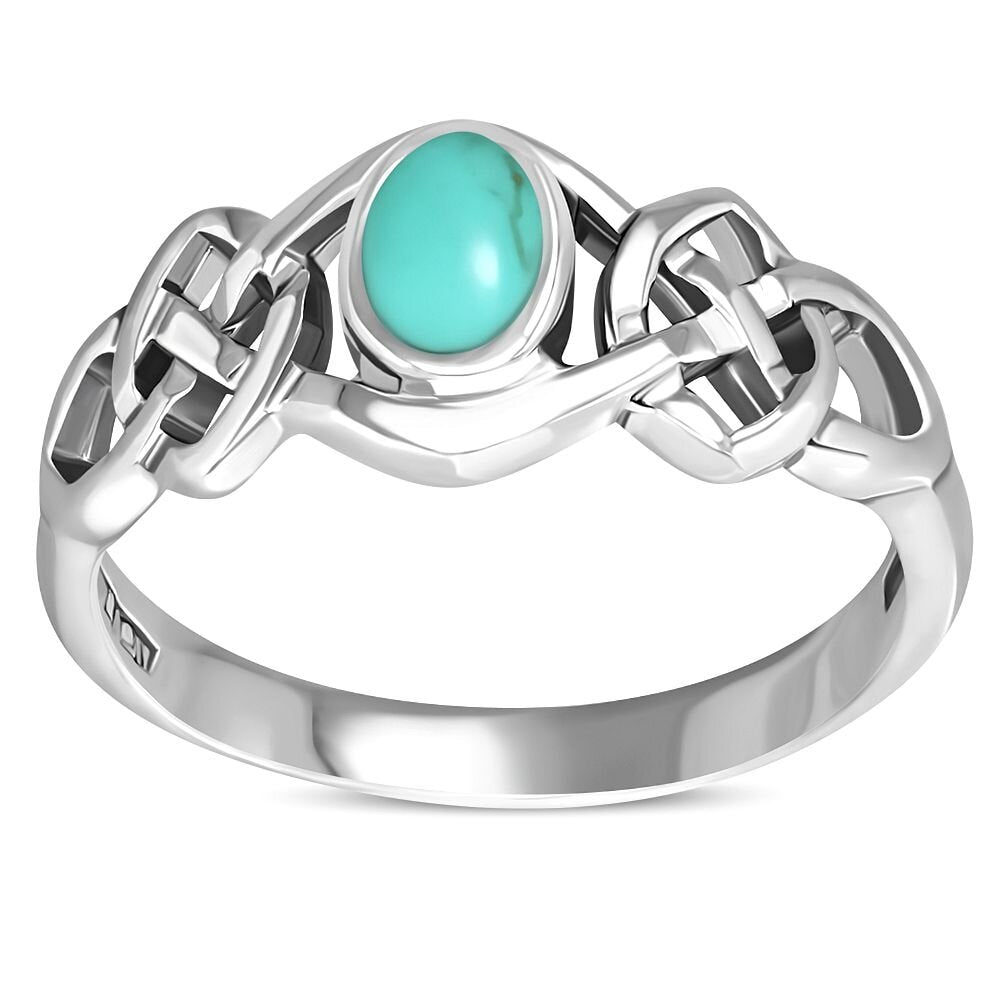 Celtic Stone Ring- Thick Interlocking Knot with Turquoise