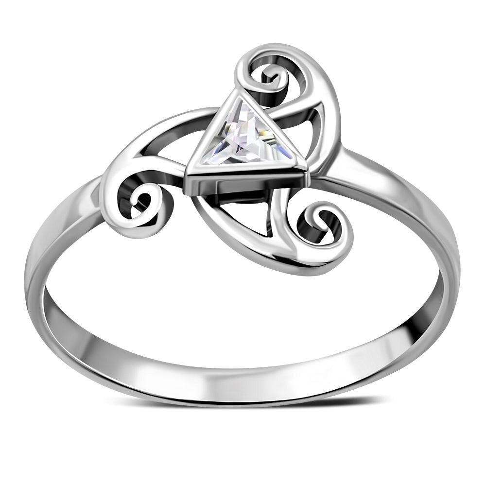 Celtic Stone Ring- Cosmic Orbit with Clear Zircon