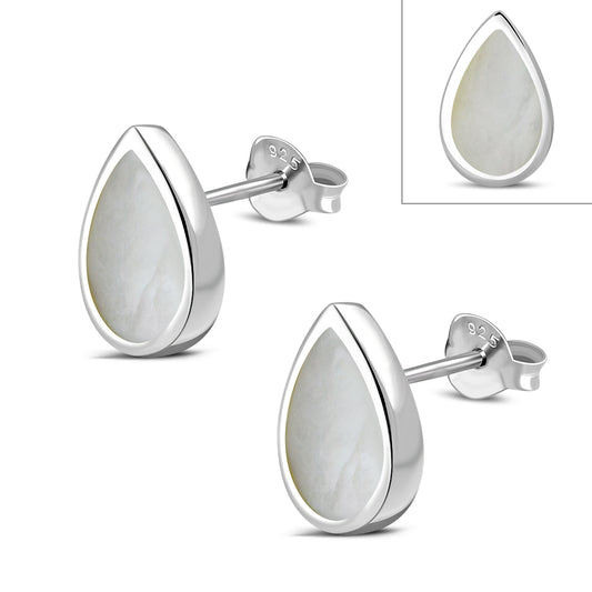 Contemporary Stone Studs - Small Teardrop with Mother of Pearl
