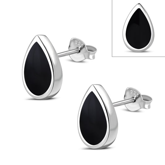 Contemporary Stone Studs - Small Teardrop with Black Onyx