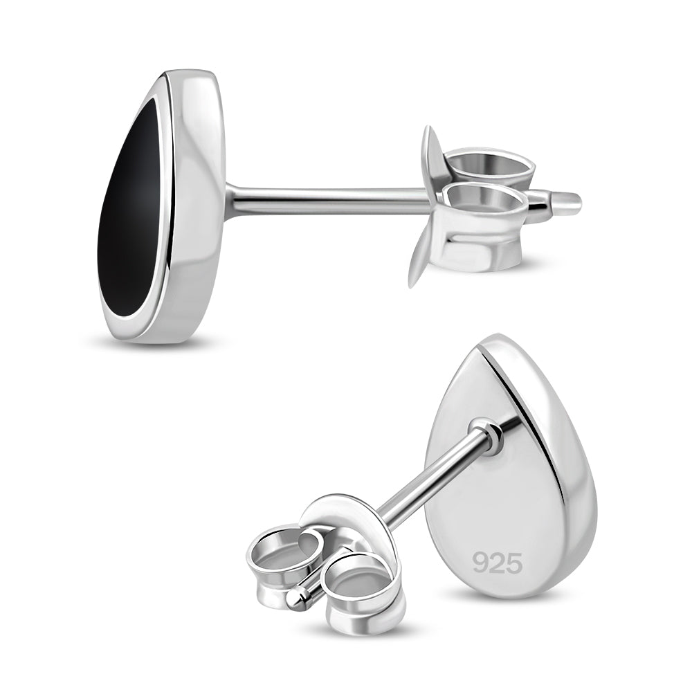 Contemporary Stone Studs - Small Teardrop with Black Onyx