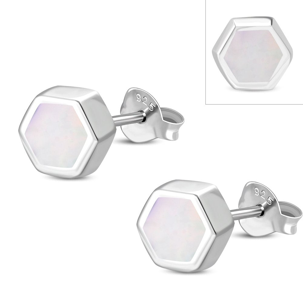 Contemporary Stone Studs - Tiny Hexagons, Mother of Pearl