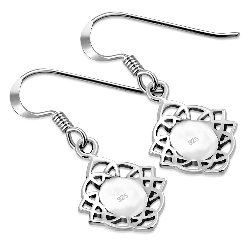 Celtic Stone Earrings - Celtic Knot Border with Mother of Pearl