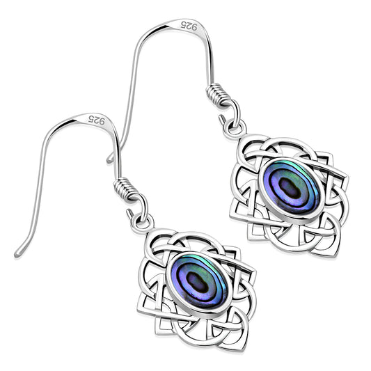 Celtic Stone Earrings - Celtic Knot Border with Abalone