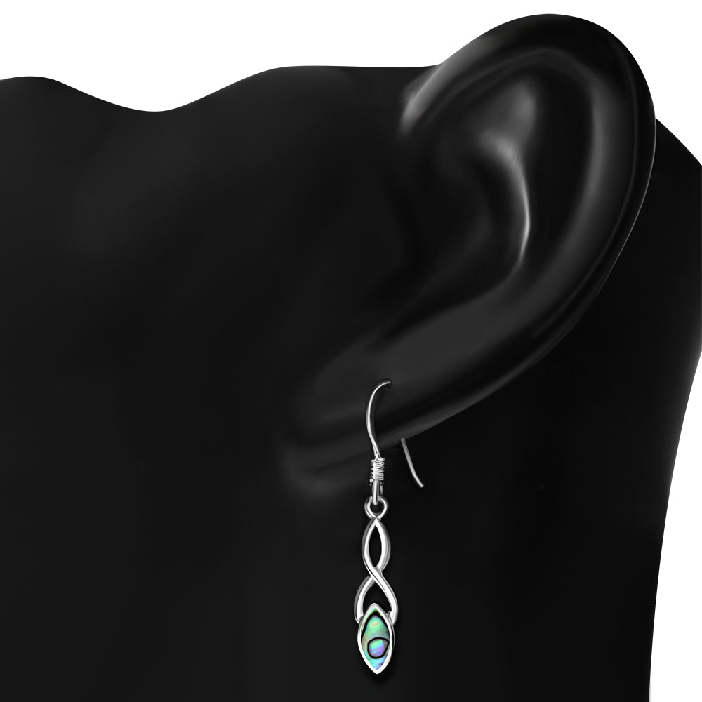 Contemporary Stone Earrings- Ribbon Drop with Abalone Shell