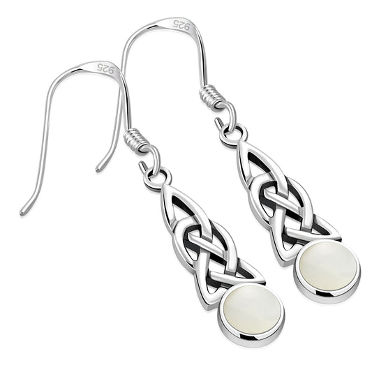 Celtic Stone Earrings - Elongated Loop with Mother of Pearl