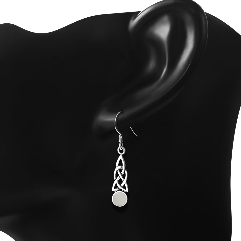 Celtic Stone Earrings - Elongated Loop with Mother of Pearl