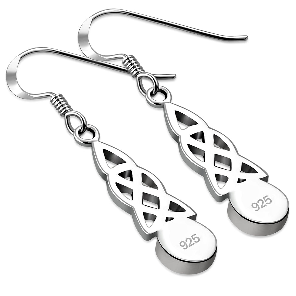 Celtic Stone Earrings - Elongated Loop with Mother of Pearl