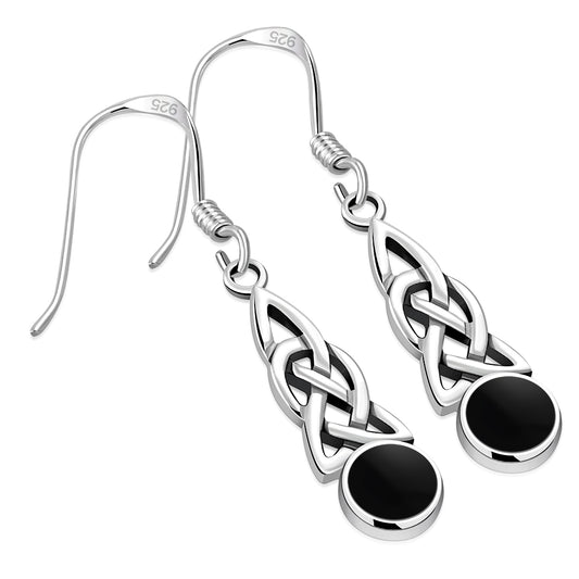 Celtic Stone Earrings - Elongated Loop with Black Onyx