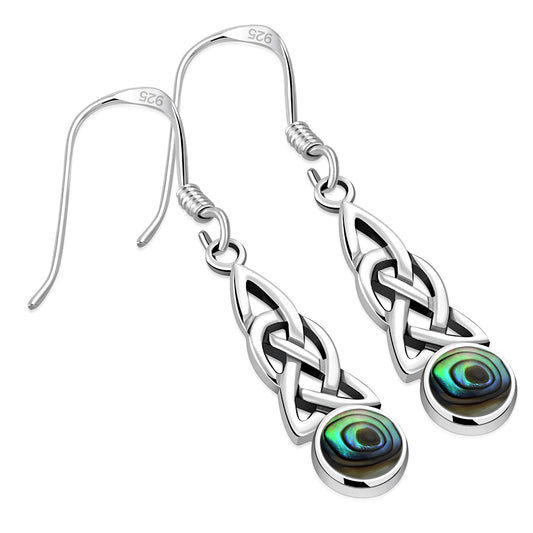 Celtic Stone Earrings - Elongated Loop with Abalone Shell