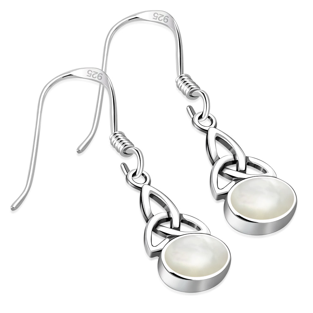 Triquetra Stone Earrings - Simple Trinity Knot with Mother of Pearl