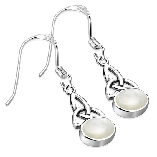 Triquetra Stone Earrings - Simple Trinity Knot with Mother of Pearl