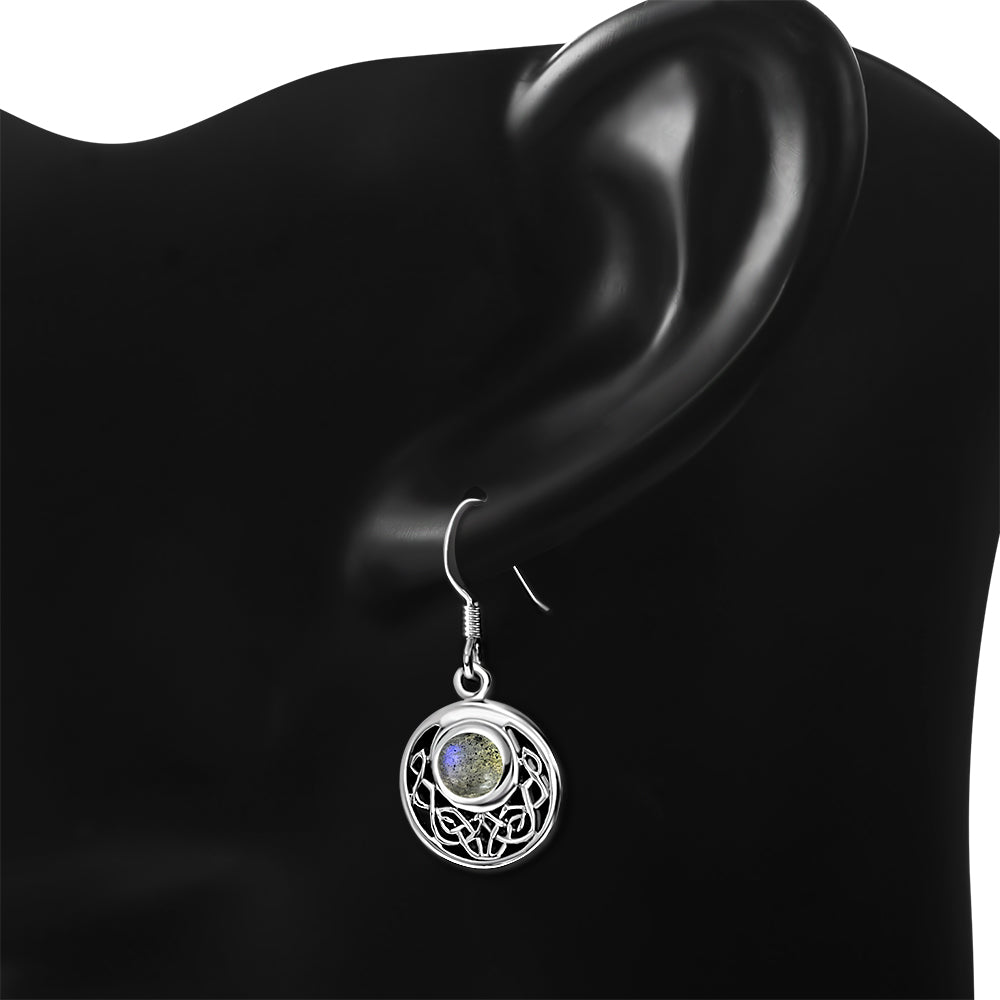 Celtic Knot Earrings - Half Moon filled with Labradorite