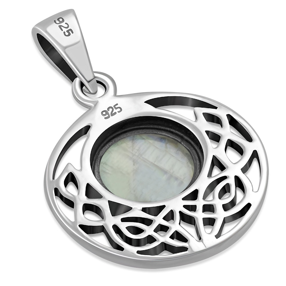 Celtic Stone Pendant - Round Half Moon Knot with Moonstone