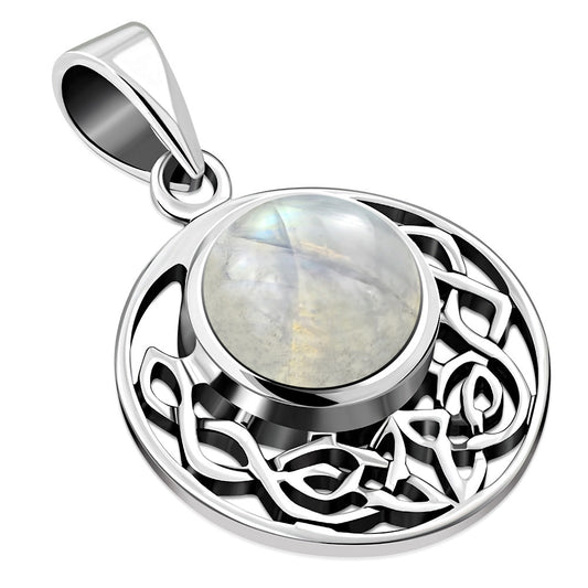 Celtic Stone Pendant - Round Half Moon Knot with Moonstone