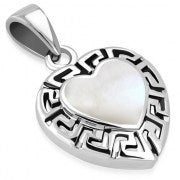 Meandros Border Heart stone pendant- Mother of Pearl