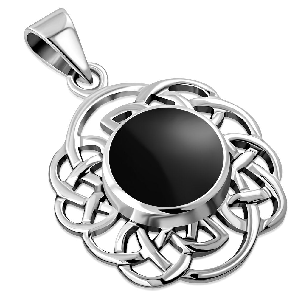 Celtic Stone Pendant - Celtic Lace Border - Black Onyx