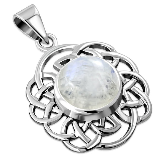 Celtic Stone Pendant - Celtic Lace Border - Moonstone