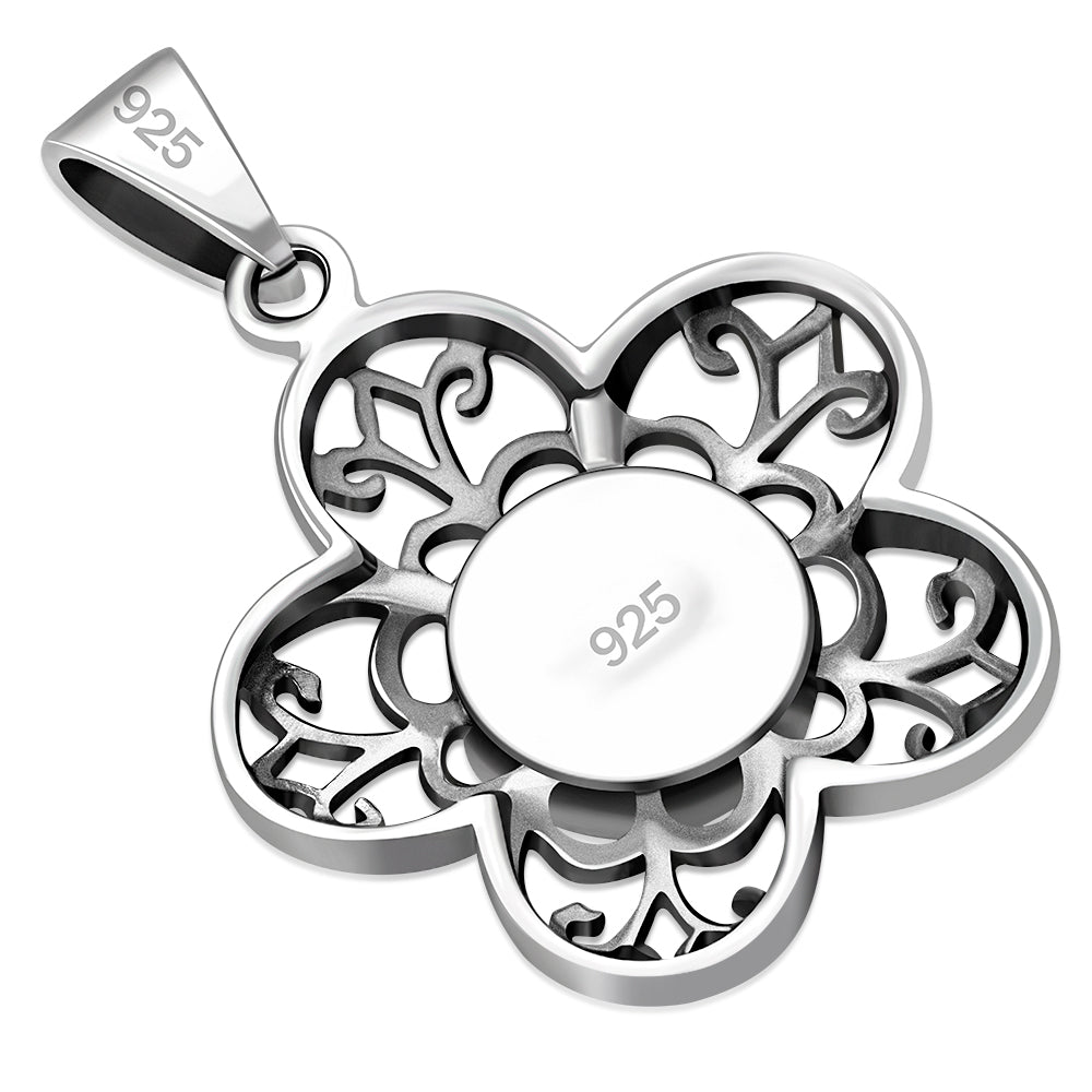 Mother of Pearl Pendant - Flower with Filigree Petals