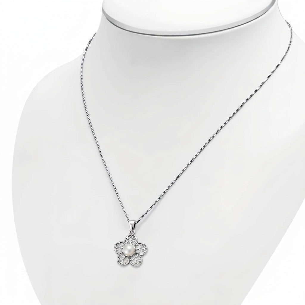 Mother of Pearl Pendant - Flower with Filigree Petals
