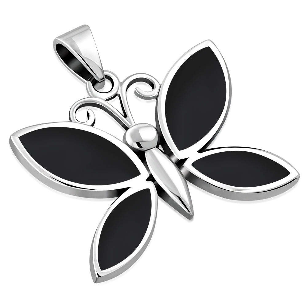 Black Onyx Pendant - Broad Butterfly