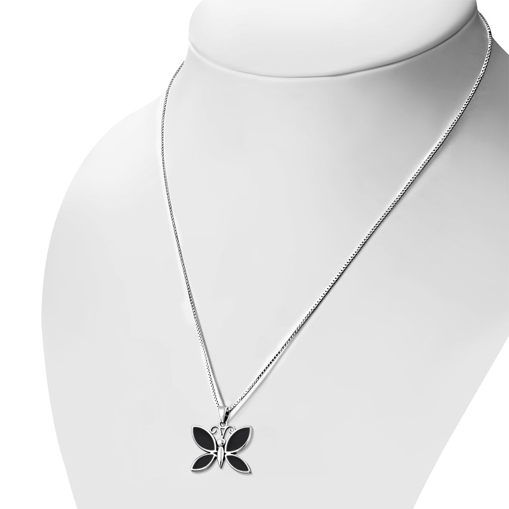 Black Onyx Pendant - Broad Butterfly