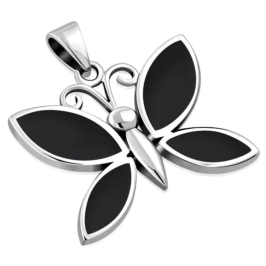 Black Onyx Pendant - Broad Butterfly