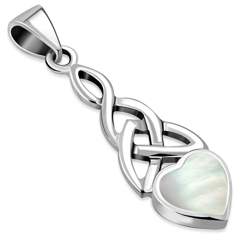 Celtic Stone Pendant - Heart with Mother-Daughter Knot with Mother of Pearl