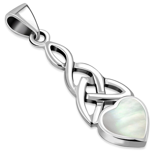 Celtic Stone Pendant - Heart with Mother-Daughter Knot with Mother of Pearl