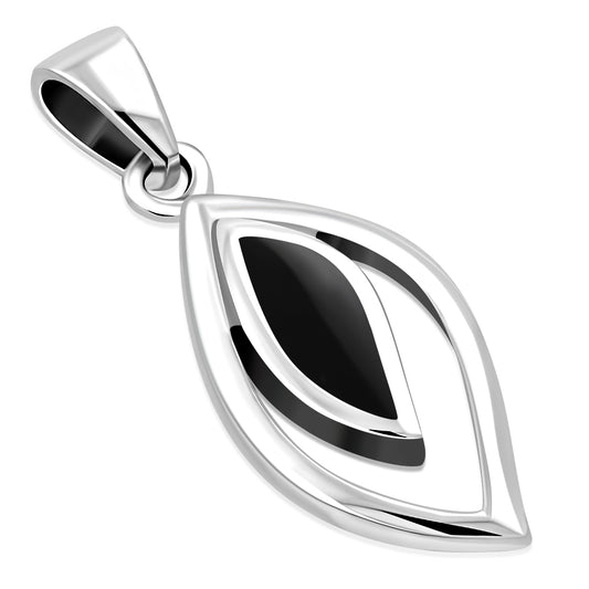 Contemporary Stone Pendant - Open Leaf hallmarked in 925 Sterling silver in Black Onyx