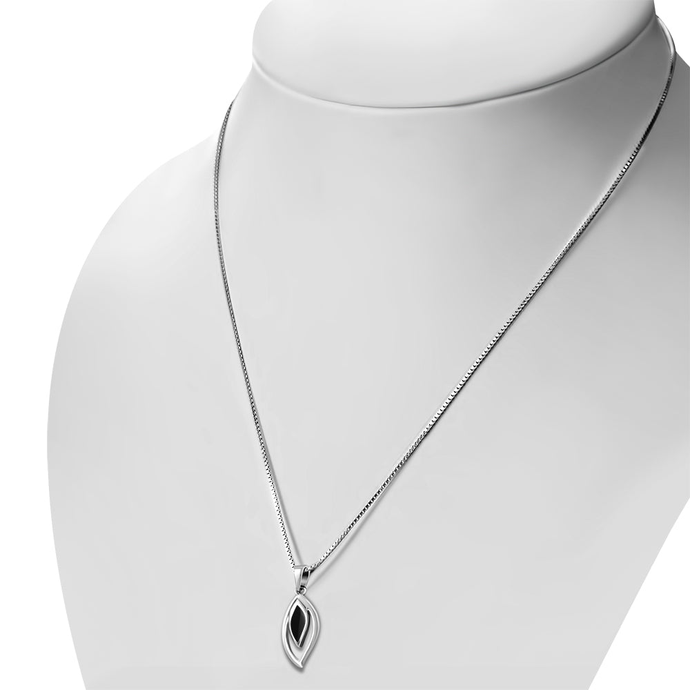 Contemporary Stone Pendant - Open Leaf hallmarked in 925 Sterling silver in Black Onyx