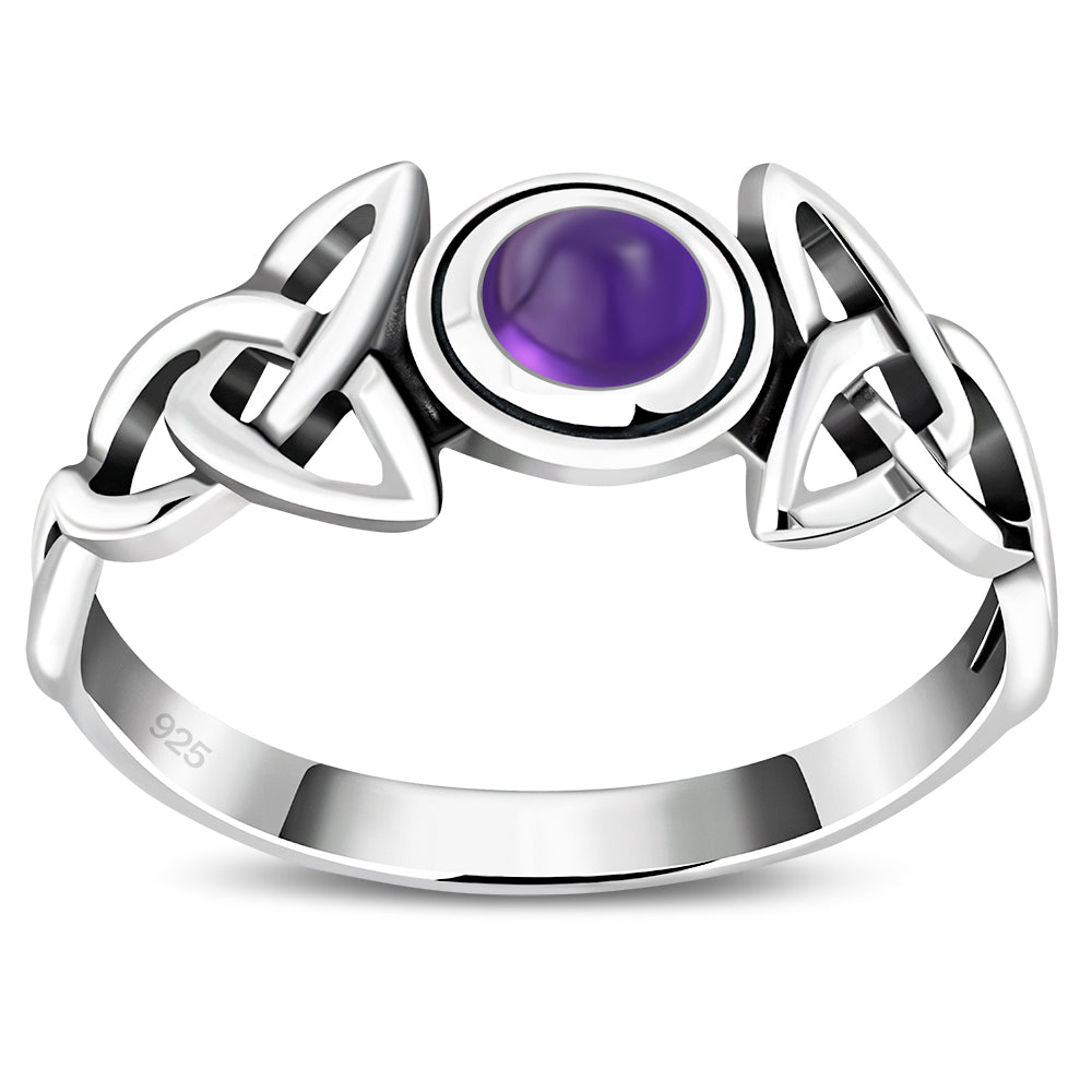 Celtic Stone Ring - Broad Triquetra with Amethyst