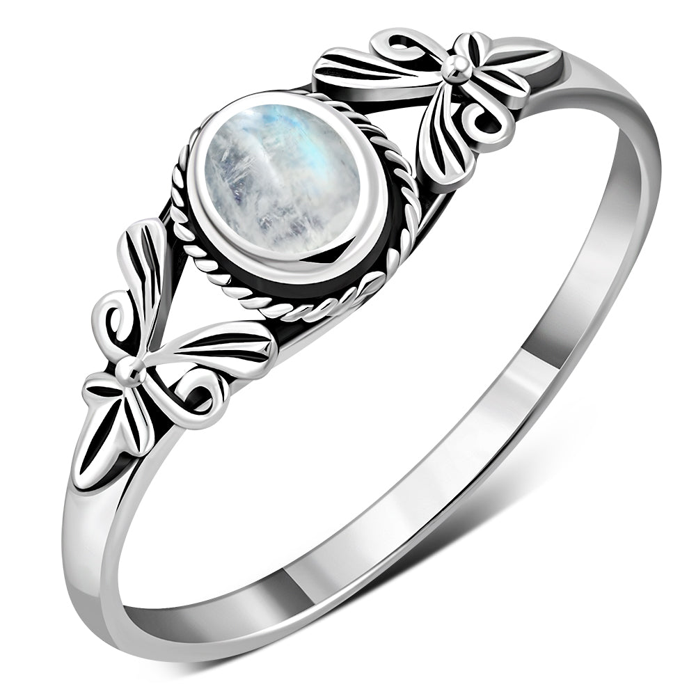 Contemporary Stone Ring- Ribbon Arms with Moonstone