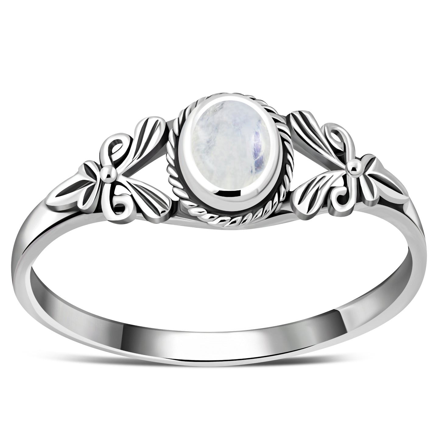 Contemporary Stone Ring- Ribbon Arms with Moonstone