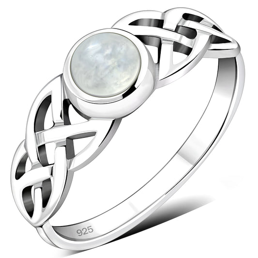 Celtic Stone Ring - Tapered Celtic Knot with Moonstone