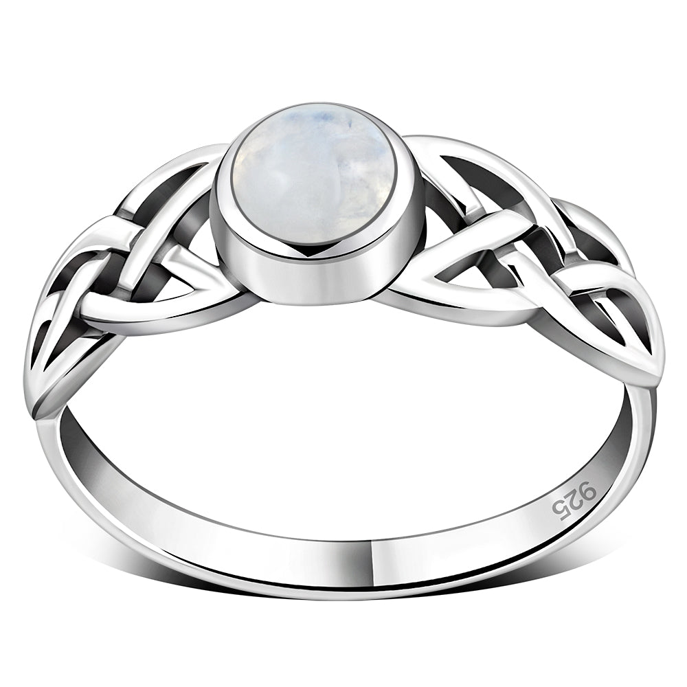 Celtic Stone Ring - Tapered Celtic Knot with Moonstone