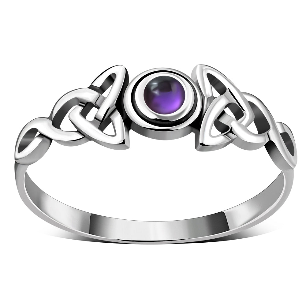 Celtic Stone Ring- Broad Triquetra wrap with Amethyst