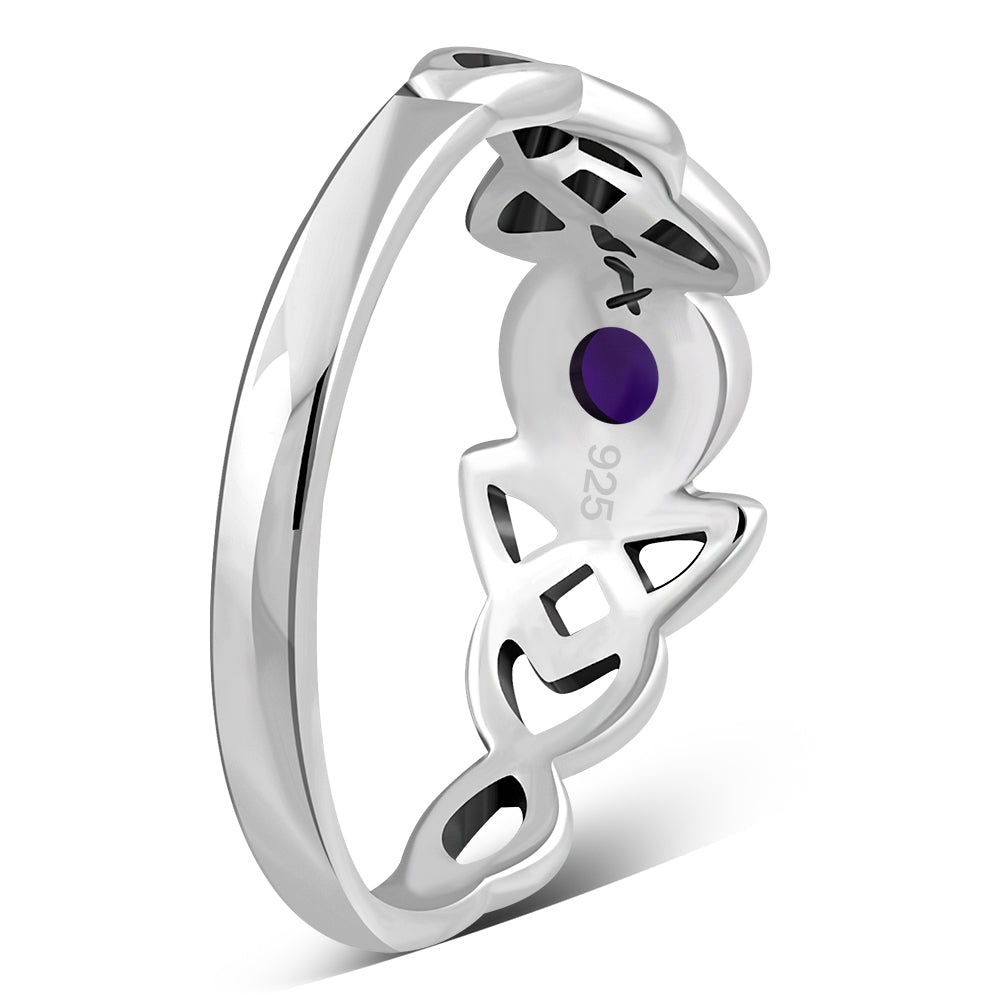 Celtic Stone Ring- Broad Triquetra wrap with Amethyst