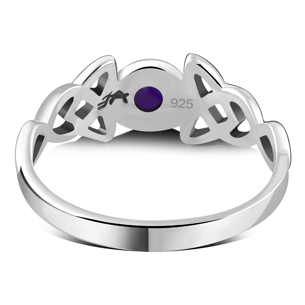 Celtic Stone Ring- Broad Triquetra wrap with Amethyst