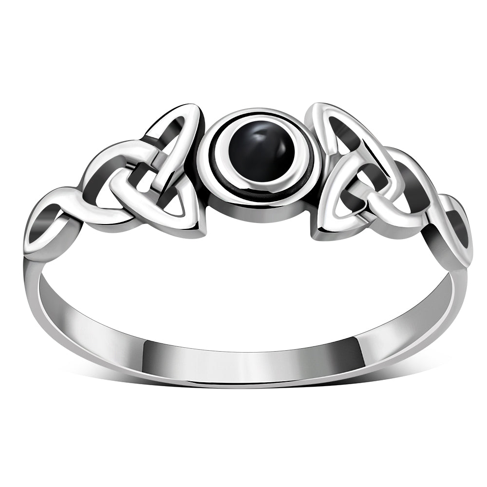 Celtic Stone Ring- Triquetra Wrap with Black Onyx