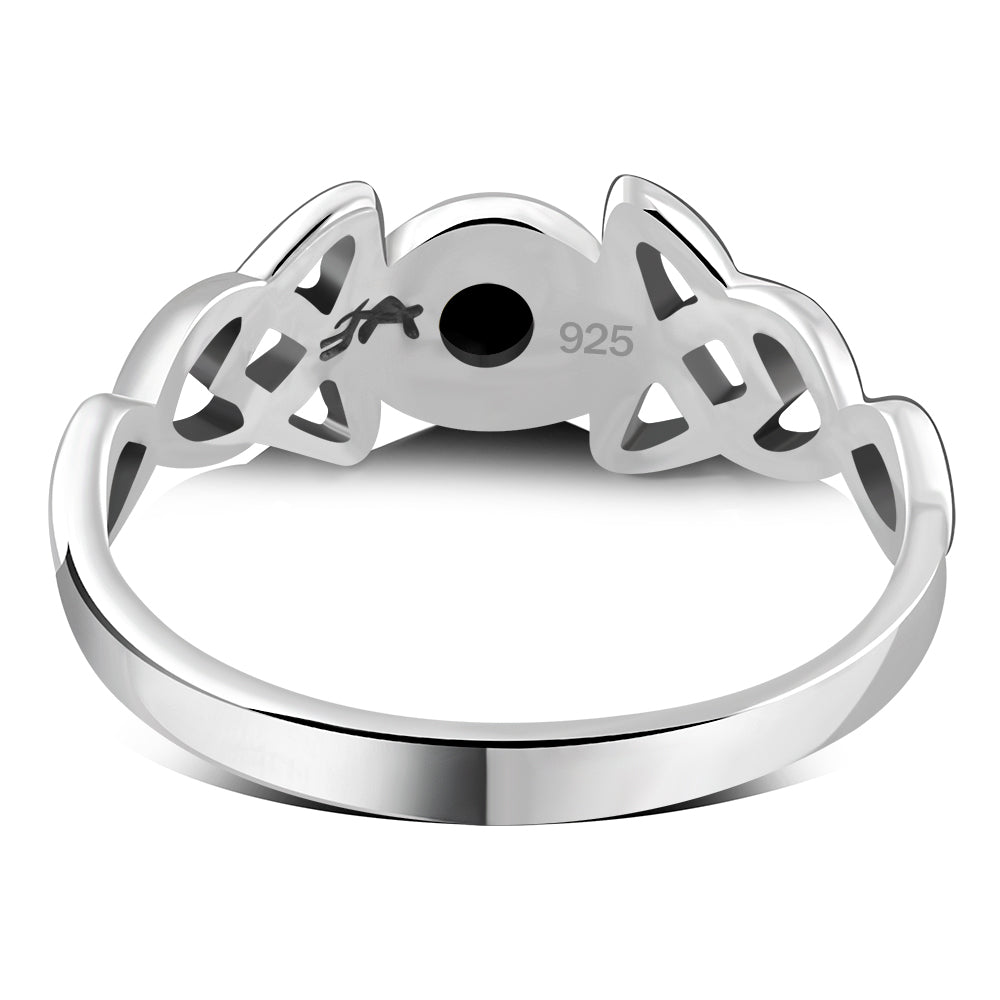 Celtic Stone Ring- Triquetra Wrap with Black Onyx