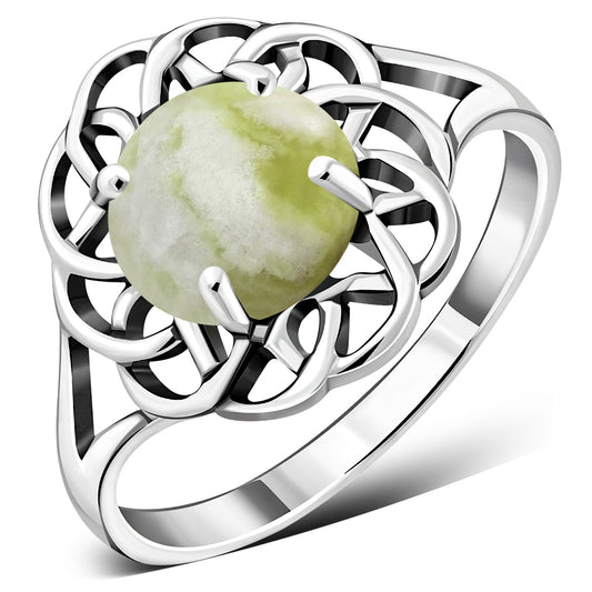 Scottish Marble Ring - Big Cabochon Celtic Flower
