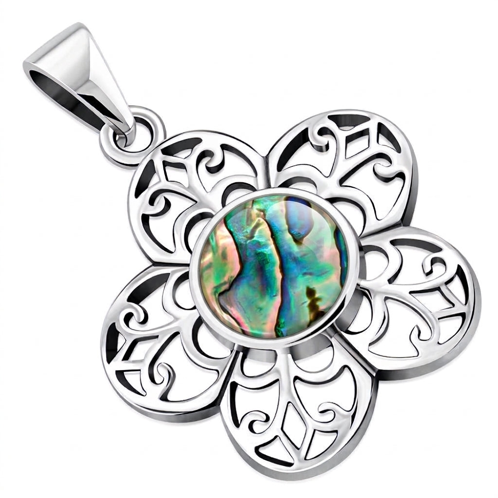 Abalone Pendant - Flower with Filigree Petals