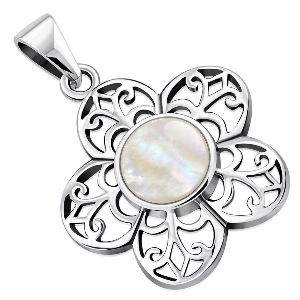 Mother of Pearl Pendant - Flower with Filigree Petals