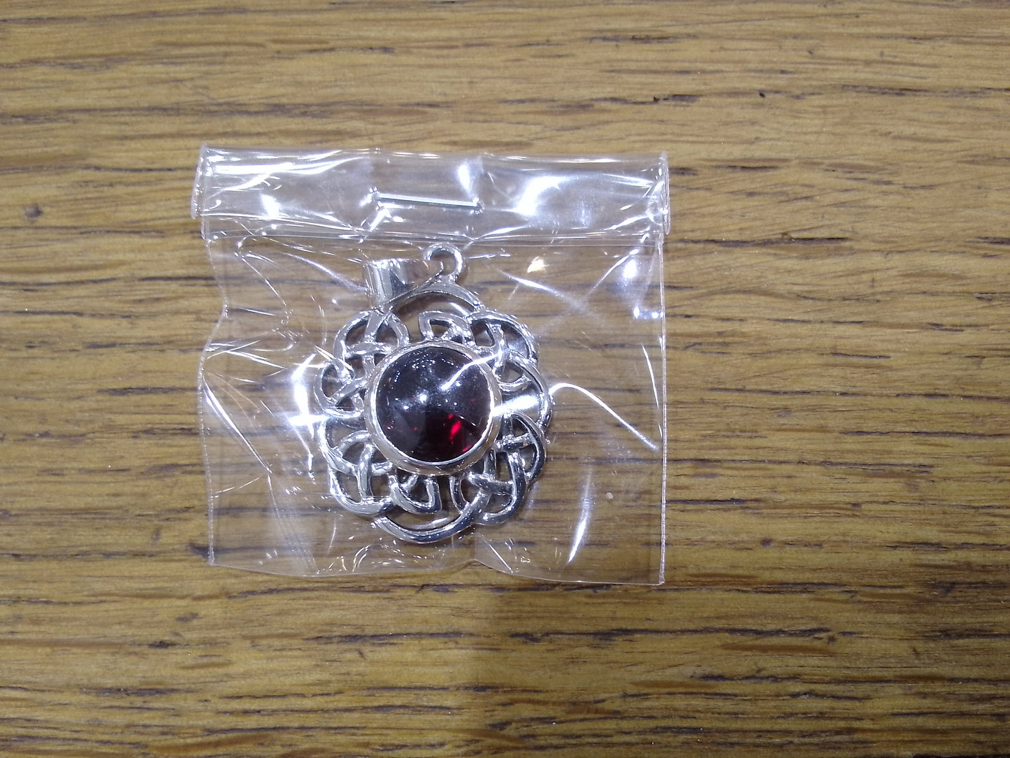 Celtic Stone Pendant - Celtic Lace Border - Red Garnet