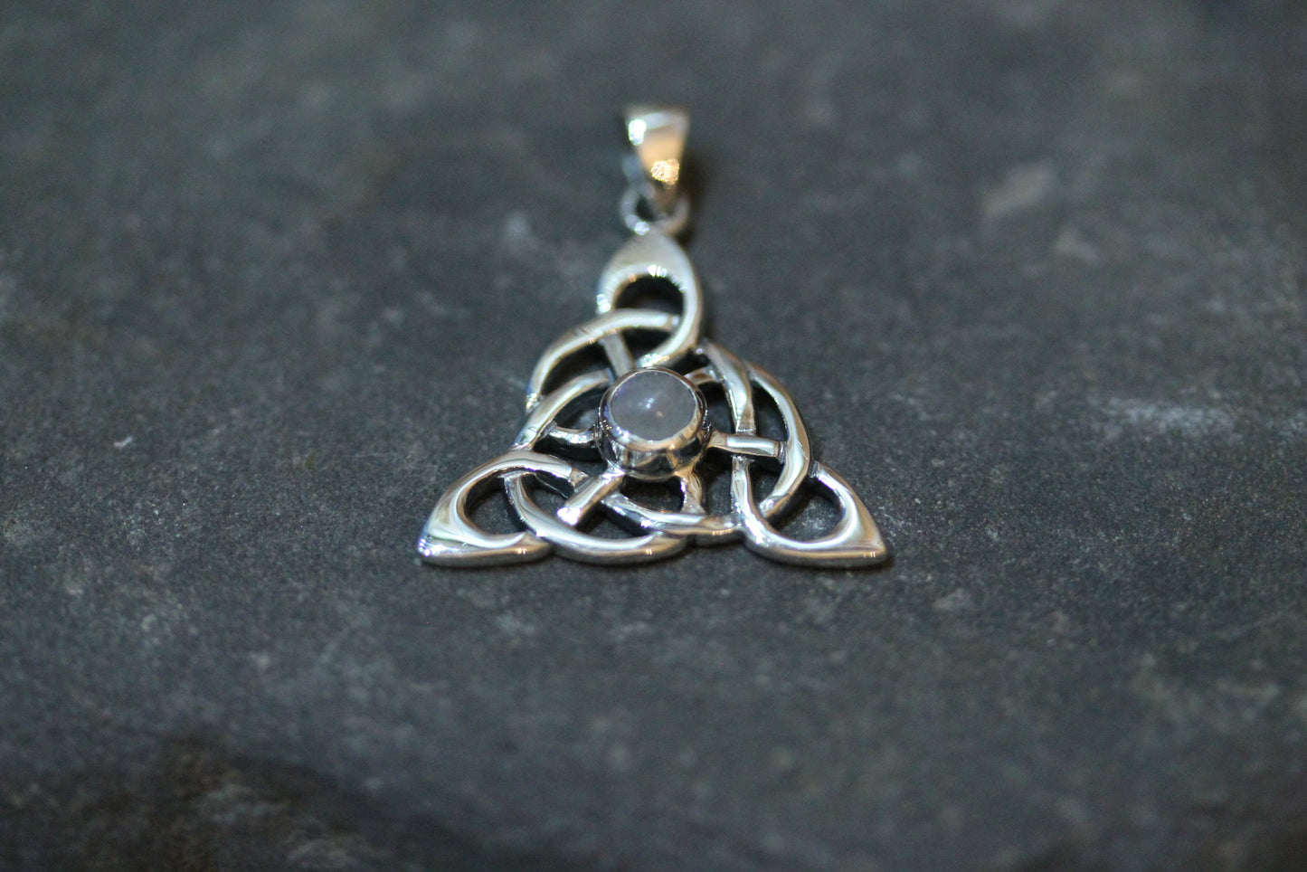 Triquetra Stone Pendant - Knotted Trinity with Moonstone