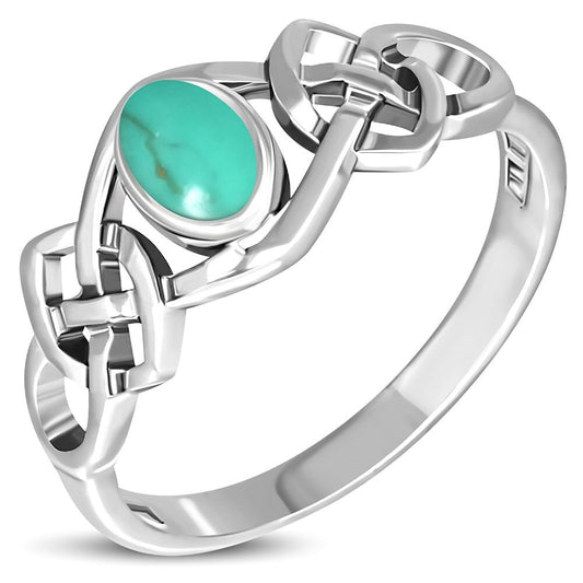 Celtic Stone Ring- Interlocking Knot with Turquoise (Big)