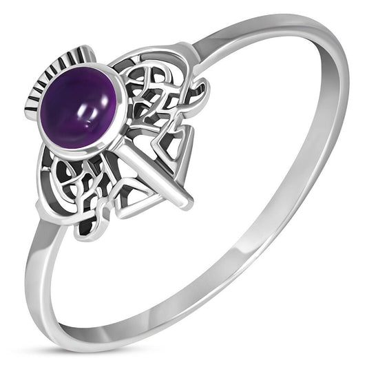 Scottish Thistle Ring- Small Jewelled Crown with Celtic Knot Leaves