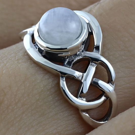 Celtic Stone Ring- Looped Frame with round Moonstone (Small)