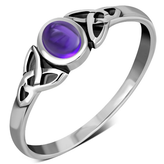 Celtic Stone Ring - Contrast Trinity with Amethyst